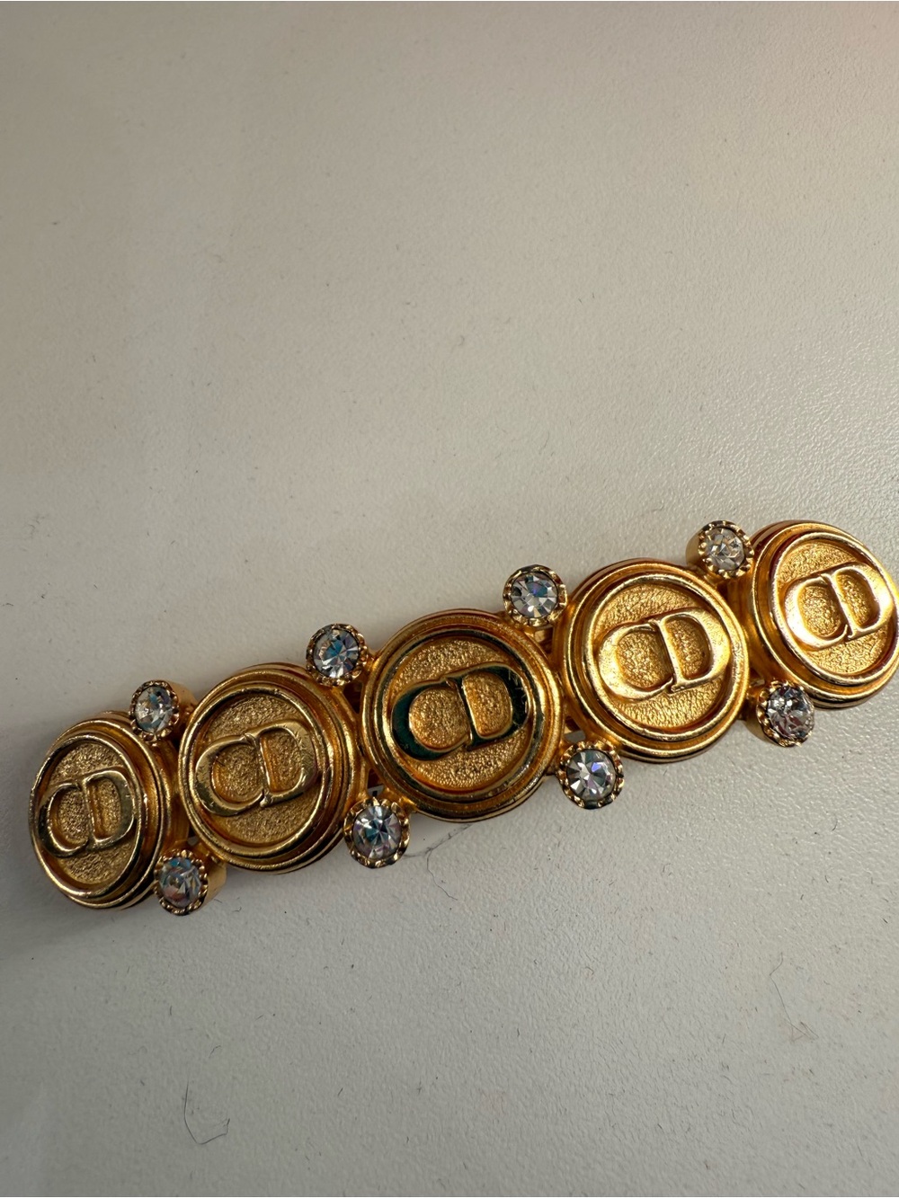 Vintage Dior Gold Tone 5 Station CD 8 Crystal Hair Clip Jewelry.
